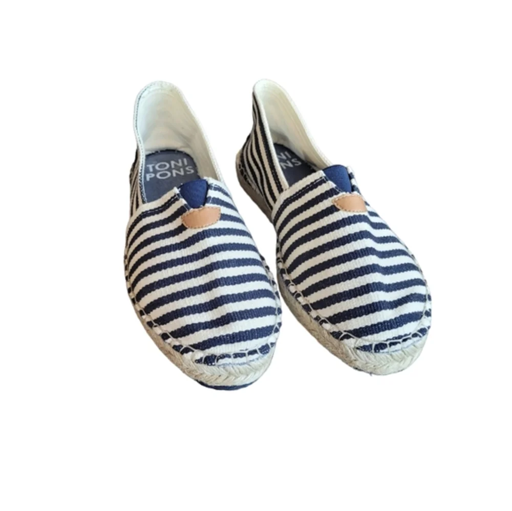 TONI PONS Navy Off White Stripe Espadrille Shoes Size 41